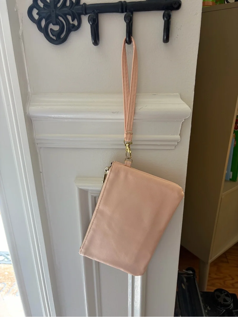 Adrienne Vittadini Blush Wristlet Clutch Vegan Leather Charging Port Included